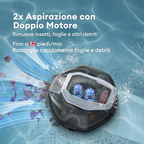 Pooleco 10 Robot Piscina Senza Fili,Doppia Filtrazione,Doppio Motore,robot piscina fuori terra, 90 Min di Pulizia,Parcheggio Automatico, per piscine fino a 80 m²