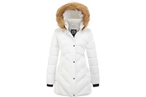 poonyfesh Women's Winter Thicken Coat Warm Long Puffer Jacket with Faux Fur Removable Hood Waterproof Insulated Jacket