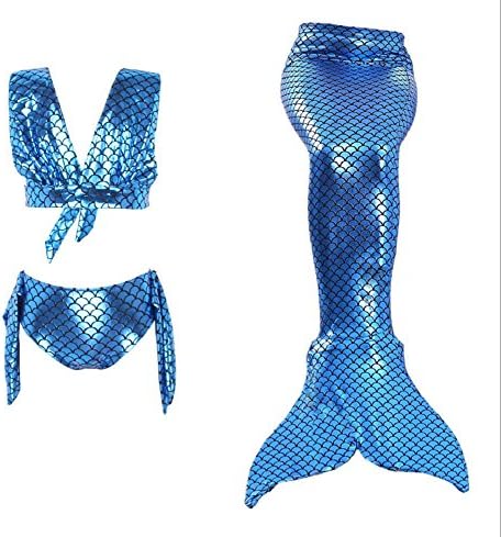 Dark Eyes 3pcs Swimmable Mermaid Tail For Kids Girls Princess Bikini Set Swimsuit Swimwear