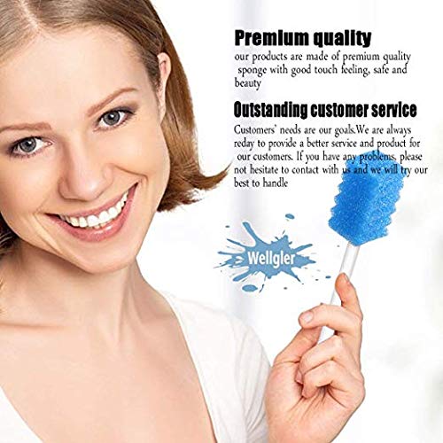 Disposable Unflavored Oral Care Sponge Swabs, Tooth Shape Blue (50 Count) - Thumbnail 4