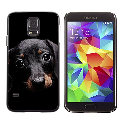 Dachshund Doxie Small Pet Dog Cute - Aluminum Metal&Hard Plastic Back Case Cover - Black - SAMSUNG Galaxy S5 V / i9600 / SM-G900F / SM-G900M / SM-G900A / SM-G900T / SM-G900W8