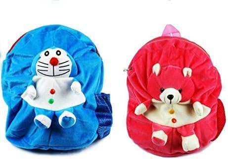 Blue Tree School Bag for Kids/Girls/Boys/Children Plush Soft Bag Backpack Cartoon Bag Gift for Kids Doreamon & Teddy Cartoon Toy Cute Birthday Return Gift/ School Bag/ Travelling Carry Picnic Bag/ Teddy Bag For Children (Blue Pink_3 to 5 Year)