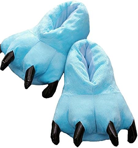 Yunshan Women's Cozy Flannel House Monster Slippers Animal Costume Paw Claw Shoes Unisex for Christmas Light Blue L