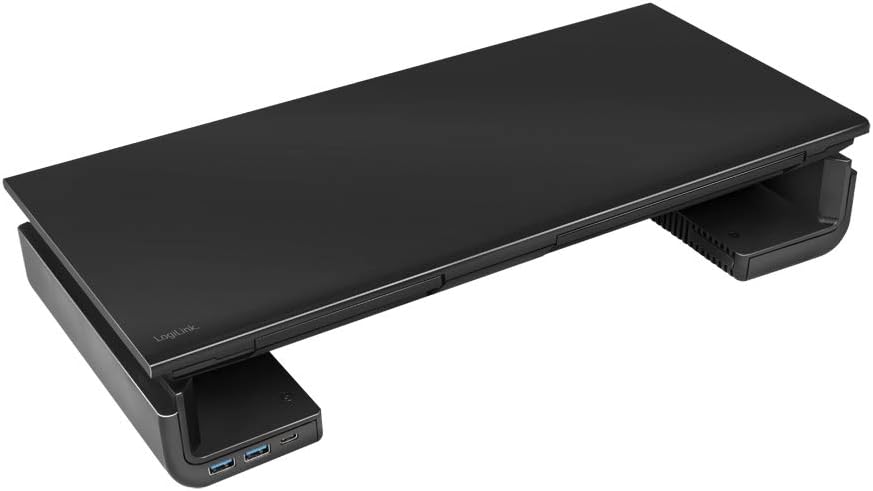 Logilink Ergonomic TV Monitor Riser with 3 x USB Ports, Max. Load 25 kg, Length = 42-52 cm, black, variabel (42-52cm) & USB