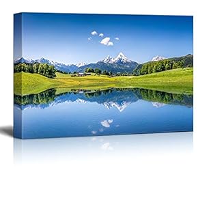 Beautiful Scenery Landscape Idyllic Summer Landscape with Clear Mountain Lake in The Alps Home Deoration ing ped - Canvas Art Wall Art - 12" x 18"