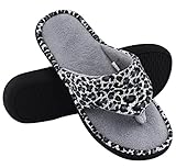 HomeTop Women’s Leopard Memory Foam Spa Thong Flip Flops Indoor House Slippers (9-10 B(M) US, Leopard/Gray)