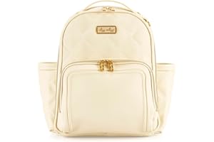 Itzy Ritzy Mini Diaper Bag Backpack – Chic, Compact Mini Plus Backpack with Changing Pad, 10 Pockets (6 Internal, 4 External), Grab-Top Handle & Rubber Feet (Milk & Honey)