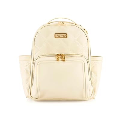 Itzy Ritzy Mini Diaper Bag Backpack – Chic, Compact Mini Plus Backpack with Changing Pad, 10 Pockets (6 Internal, 4 External), Grab-Top Handle & Rubber Feet (Milk & Honey)