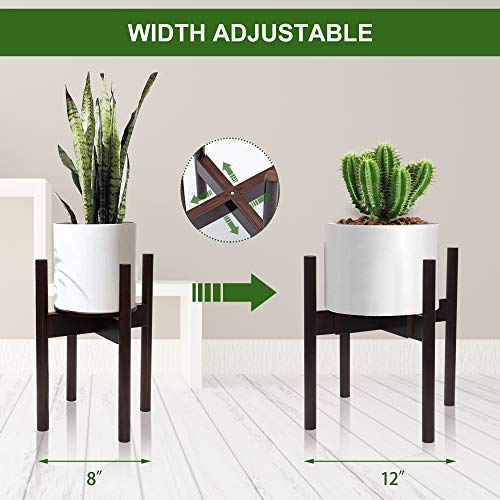 Panta Adjustable Bamboo Wood Plant Stand, (Pot Not Included) Mid