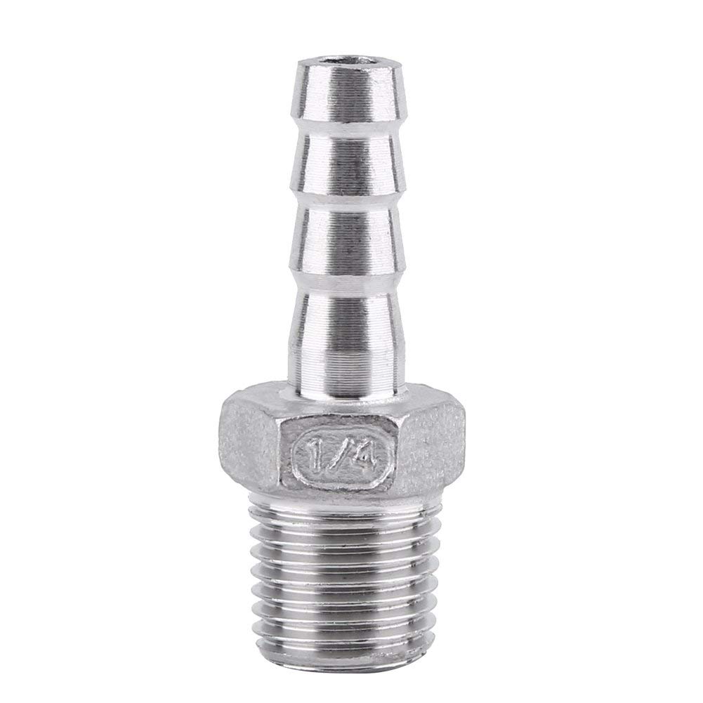 Stainless Steel Pipe Fitting Male Thread Barb Hose Tail Connector 8mm BSP (1/4) for Water Gas Oil Applications