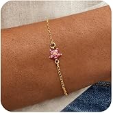 Raicegs Birthstone Gold Bracelets for Women Dainty Link Bracelet 18k Gold Plated Chain Flower Charm Bracelets Birthstone Jewelry Birthday Friendship Gifts for Her