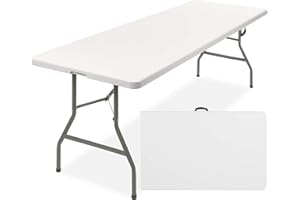 AM The America Store - Plastic Folding Table, Indoor Outdoor Heavy Duty Portable w/Handle, Lock for Picnic, Party, Camping (8FT, White)