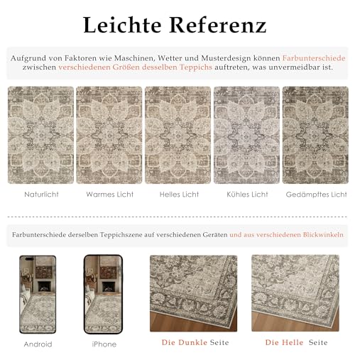 PureCozy Vintage Alfombra Salon 200x300cm Marrón Habitacion Alfombras Lavable Antideslizante Grande Tapete Dormitorio Pie de Cama Sala Comedor Carpet Pelo Corto Rug