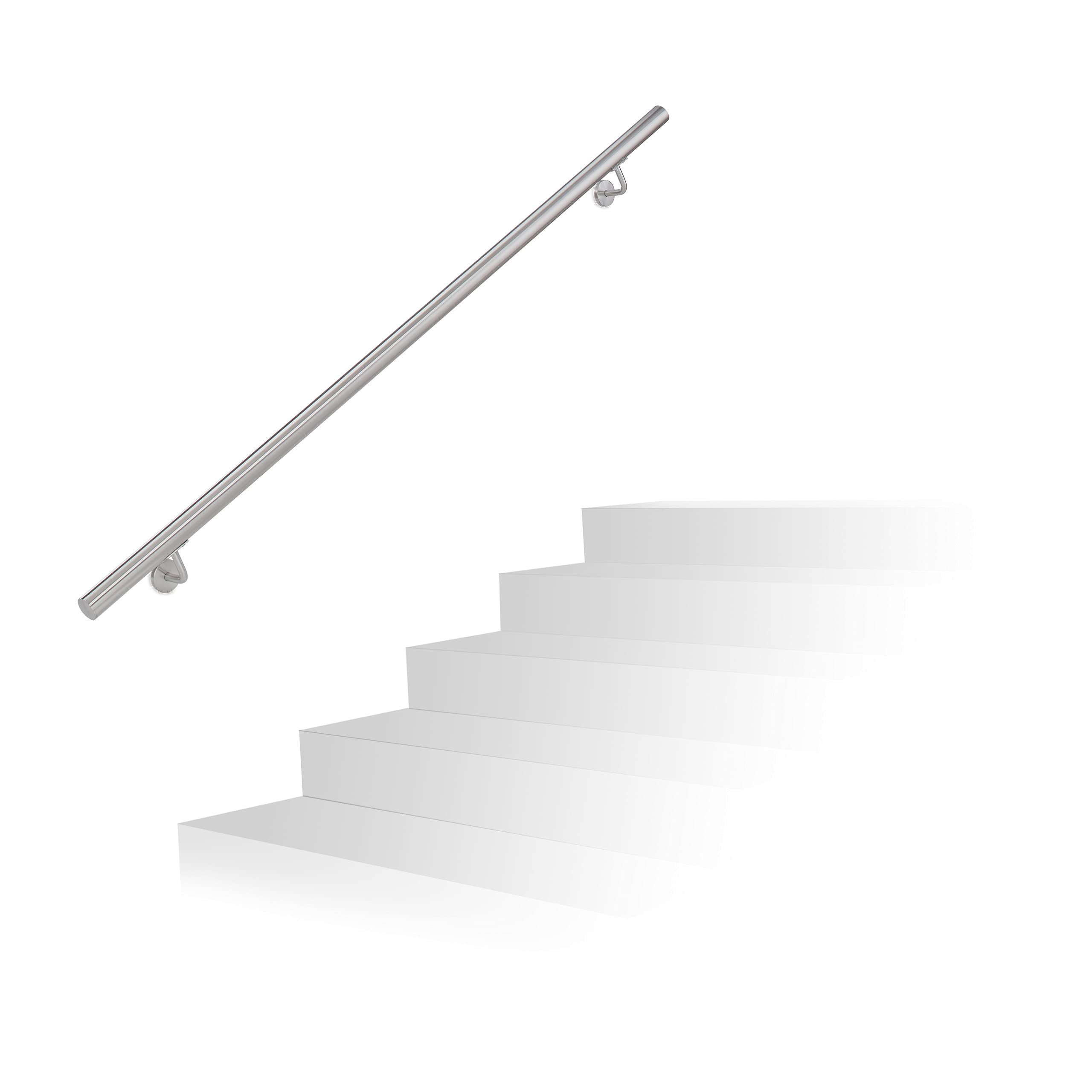 Relaxdays Handrail, Brushed Stainless Steel, Between 150 cm, Banister with Wall Holders and Metal Screws, Grey