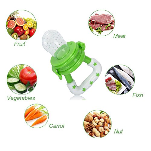 Baby Fruit Feeder Pacifier, 3 Pack Food Feeder Infant Fruit Teether Toy, Silicone Fresh Food Nibbler Assorted Sizes and Colors - Thumbnail 5