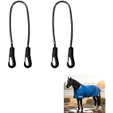 2Pcs Horse Blanket Straps, Adjustable Elastic Leg and Tail Straps, 16" | Weather-resistant elastic straps with double-ended clips help secure horse blankets, buckets and stable gear comfortably
