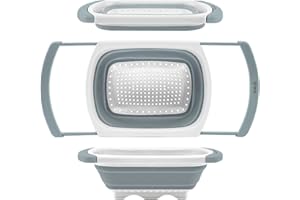 Qimh Collapsible Colander | Over The Sink Silicone Kitchen Strainers and Colanders with Extendable Handles | Veggies, Fruit and Pasta Foldable Strainer for Kitchen, 6-Quart, BPA Free