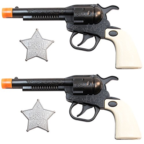 TukTek Kids First Set of 2 Dueling Wild West Toy Pistols w/ Play Cowboy Sheriff Badge for Boys & Girls