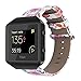 YOUKEX Compatible with Fitbit Blaze Bands, Floral Printed Leather Wristband with Black Stainless Steel Frame for Fitbit Blaze Smartwatch Women Men