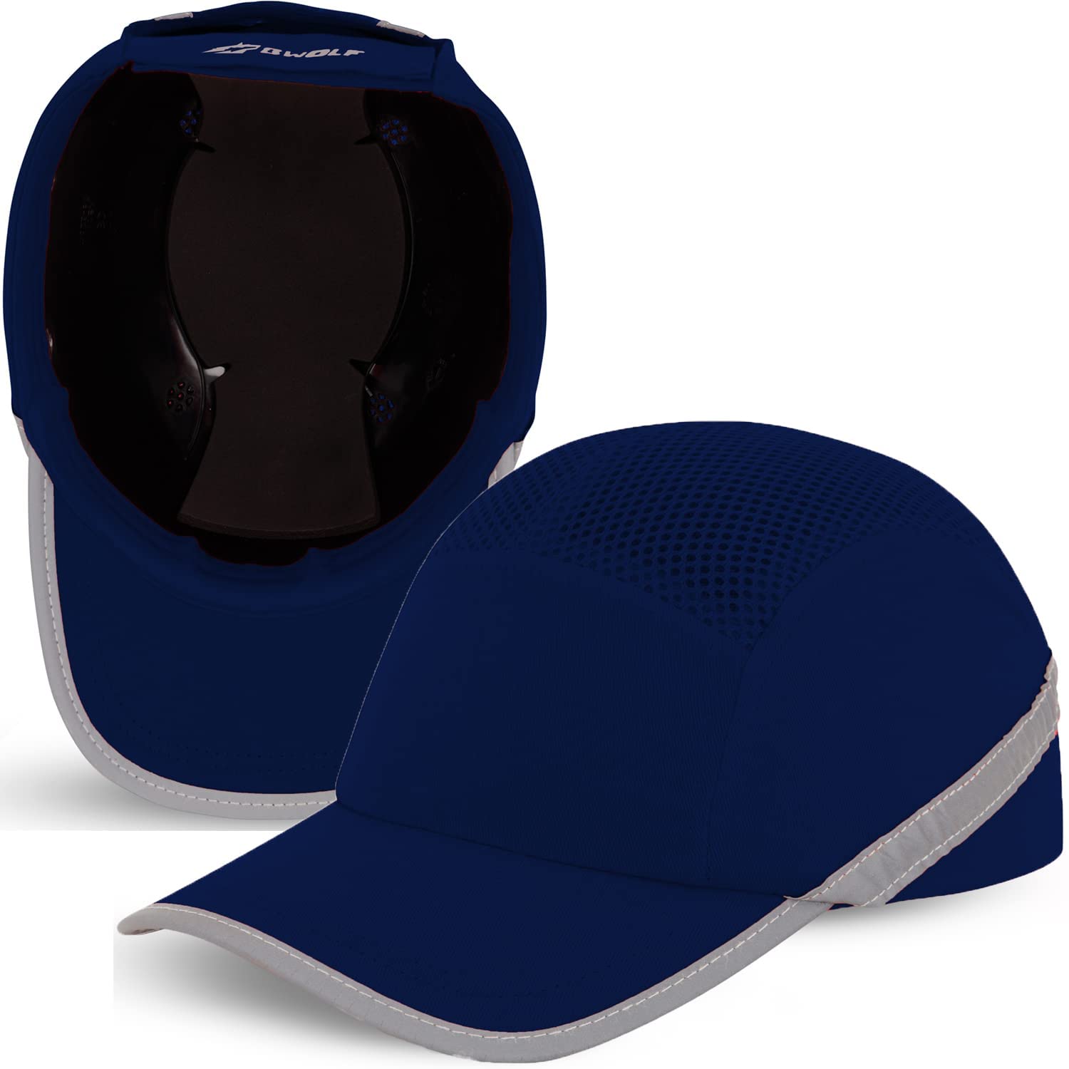 BWOLF Trivor Bump Cap Men's Safety Cap Safety Helmet with ABS Shell EN 812 with Reflective Strips Protective Helmet Cap, navy, One Size