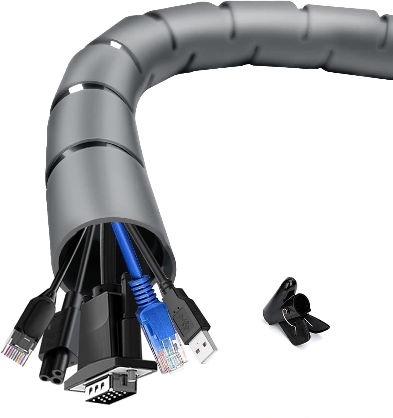 shinfly Cable Tidy Cable Management Sleeve, 10m/32.8ft Wire Tidy Sleeve with a Wire Guide Clip, ∅0.87"+∅1.1"/22mm+28mm Cable Tidy Tube Wire Organizer for TV PC Home, Grey