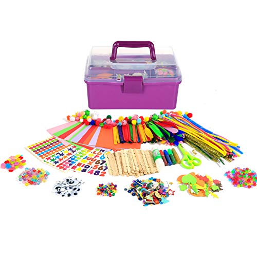 Arts Craft Supplies for Kids, 1000+ PCS Toddler DIY Craft Art Supply Set Include Pipe Cleaners, Pom Poms, Storage Box, 2025 Christmas Holiday Gift for 4-12 Years Old Boys and Girls