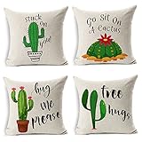 MIULEE Pack of 4 Summer Style Cactus Decor Throw Pillow Cover Green Plants Decorative Cotton Linen Burlap Square Cushion Cover Pillow Case for Car Sofa Bed Couch 18 x 18 Inch