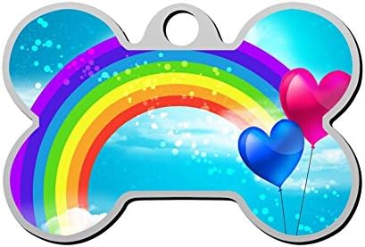 KCMDA Stainless Steel Pet Id Tags, Personalized Custom Print Bone Shape Rainbow Dog Tags &amp; Cat Tags
