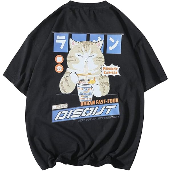 Aelfric Eden Mens Ramen Cat Graphic Tee Oversized Shirts