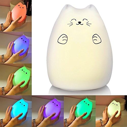 ALFALED LED Night Light, Baby Light Silicone Soft Portable Warm White RGB Multicolour Tap Control USB Rechargeable Cute Kitty Nursery Lamp For Children Babies Friends Kids (Fortune Cat) [Energy Class A+]