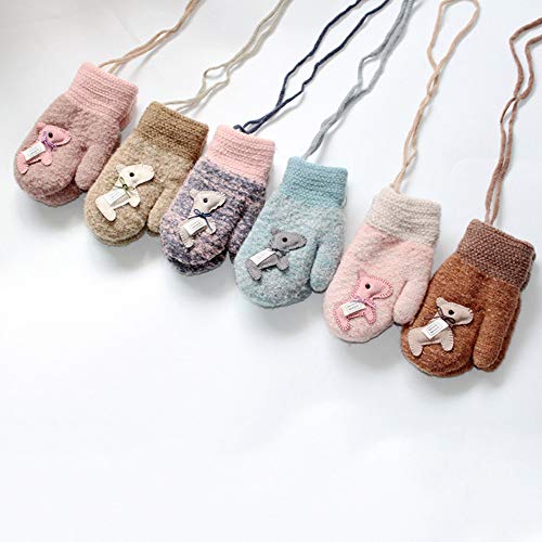 Pausseo Kids Children Girls Boys Winter Cartoon Animal Five Fingers Patchwork Keep Warm Knitted Mittens Gloves Toddler Primary School Students Half Flip Autumn Winter Faux Suede Baby Mitts - Thumbnail 2