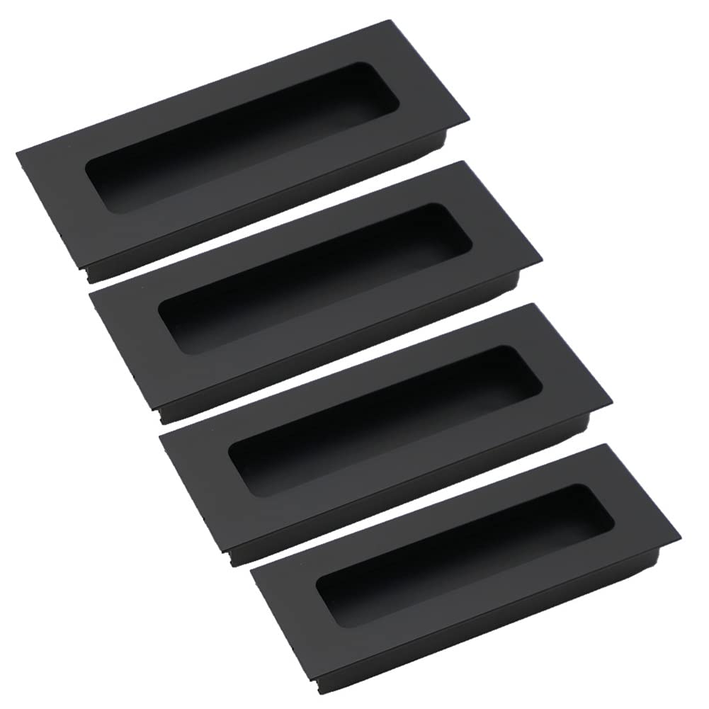 BOZONLI 4 Pack Black Aluminium Alloy Sliding Door Embedded Concealed Handles Cabinet Drawer Tatami Square Slotted Recessed Handle 96mm — image 1