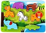 Cute Wild Animals Chunky Wooden Puzzle for Toddlers, Preschool Age w/ 