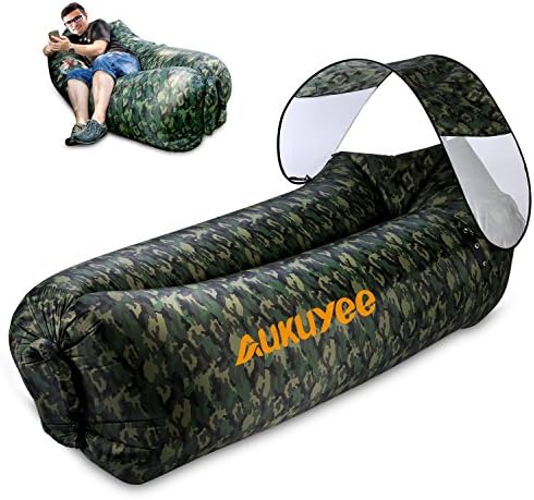 AUKUYEE Inflatable Lounger, Air Sofa Hammock Inflatable Chair Pool Float Ship with Carry Bag &amp; Removable Sun Canopy for Travelling, Camping, Hiking, Pool &amp; Beach Parties
