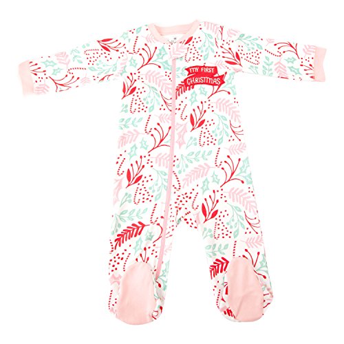 Hallmark Baby Festive Holiday Sleepytime One Piece (6-9 Months, Cream & Pink Holly)