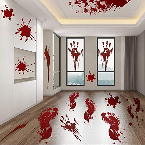 6 Sheets 78pcs Halloween Bloody Handprint Footprint Decals Stickers Decorations - Halloween Party Supplies - Vampire Zombie Fake Bloody Print For Window Wall Floor Bathtub Clings Decals Decor - Thumbnail 7