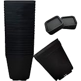 OJYUDD 24 Pack 3 Inch Black Nursery Pot Flower Pots Square Plastic Plant Pot Plastic Starter Pots with Saucer Basket Indoor Outdoor for Your Room,Garden Office and Balcony Decor