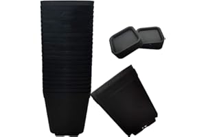 OJYUDD 24 Pack 3 Inch Black Nursery Pot Flower Pots Square Plastic Plant Pot Plastic Starter Pots with Saucer Basket Indoor Outdoor for Your Room,Garden Office and Balcony Decor