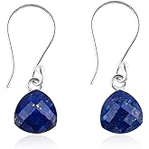 DEVMUKTI Natural Lapis Lazuli Gemstone Earrings, 925 Sterling Silver Lightweight Jewelry, Handmade Boho Earring, Wicca & Reiki Healing Crystals, Polished Stones, Designer Christmas Gift for Women