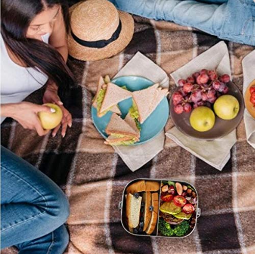 FOOLS ALIBAI Auslaufsichere Brotdose aus Edelstahl, Bento-Box, 800ml Steel Metal Lunch Box, Food Containers with Lock Clips & Removable Divider Lunchbox