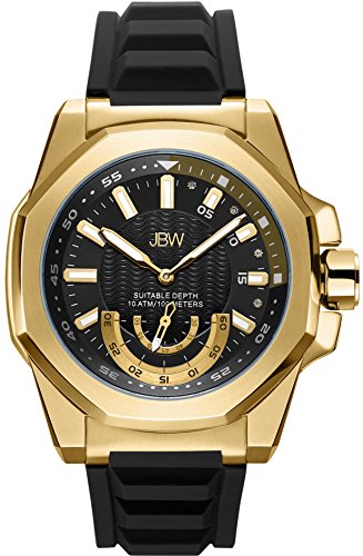 JBW Luxury Men's Delmare Diamond Wrist Watch with Slip-Resistant Silicone Bracelet