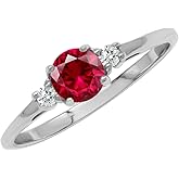 Silvershake Petite Design Round Shape Gemstone Birthstone White Gold Plated or Yellow Gold Plated 925 Sterling Silver Solitaire Promise or Engagement Ring Jewelry for Women