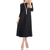 iconic luxe Women's Swing Midi Dress – 3/4 Sleeve Flowy A-Line Tunic – Soft, Stretchy, Comfortable, and Versatile