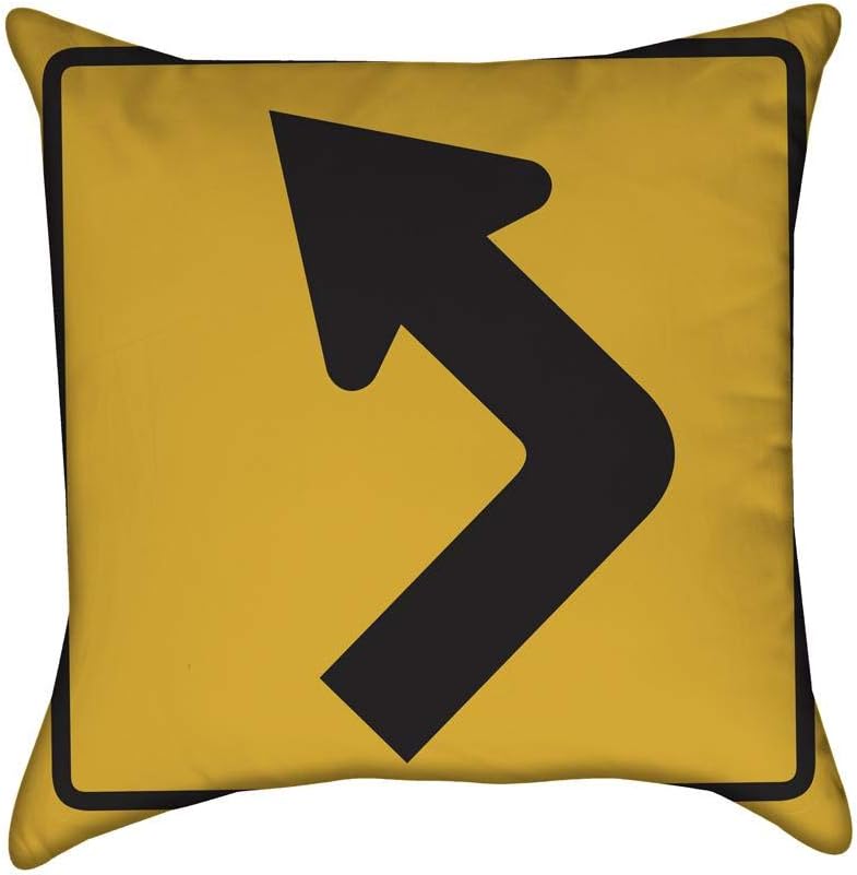 Amazon Com Flitterpated Left Turn Yellow Road Sign Throw Pillow