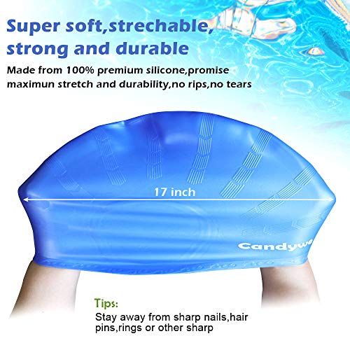 Candywe Swim Cap Cover Ears, Waterproof Silicone Bathing Swimming Cap,Swim Hat for Long Short Hair Women Men Kids Swimming Pool Caps with Nose Clip and Ear Plugs (Blue)