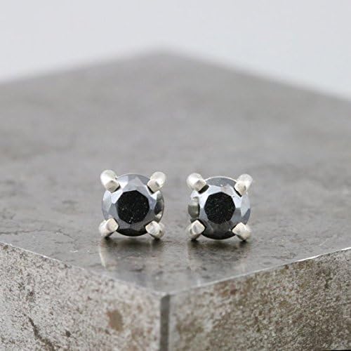 Small Black Stone Hematite Stud Earrings - 5mm Natural Round Rose Cut Studs