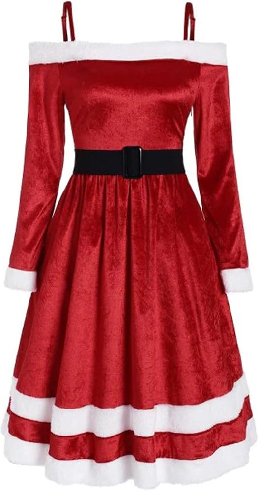 Wolfleague Robe De Velours Femme Pere Noel Robe Joyeux Noel Costume Epaules Denudees Robe A Line Pere Noel De Deguisement Pour Adulte Femme Fille Amazon Fr Vetements Et Accessoires