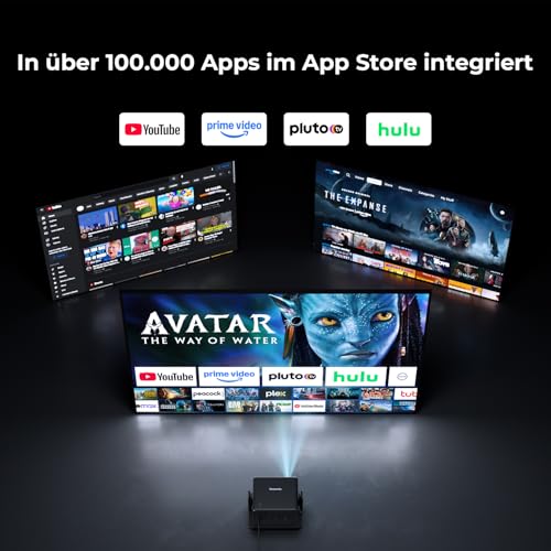 Projector Compatible with Netflix 28000 Lumens, Mini Projector 4K Supports Native 1080P, WLAN 6 and Bluetooth, Electric Focus and 4D Keystone, Over 100,000+ Apps, Home Cinema / Outdoor