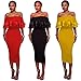 Wonderoy Women's Ruffles Off Shoulder Fitted Club Party Cocktail Bodycon Midi Dress XL Yellow