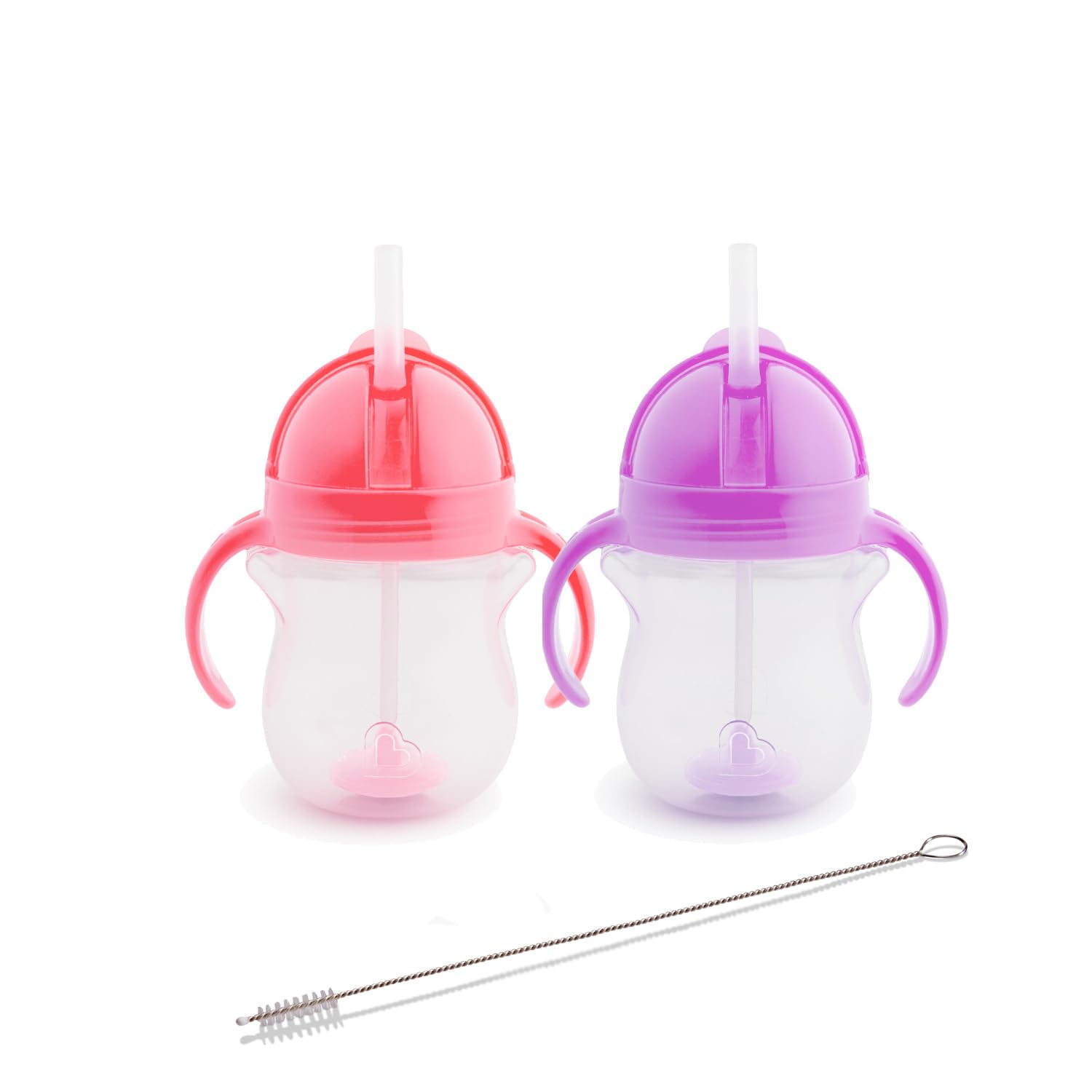 Munchkin Click Lock Tip & Sip Straw Cup Set| Baby & Toddler Sippy Cups with Straw| BPA Free Non Spill Cup| Dishwasher Safe Baby Straw Cup| Weighted Straw Childrens Cups| 7oz/207ml| 2 Pack| Pink/Purple